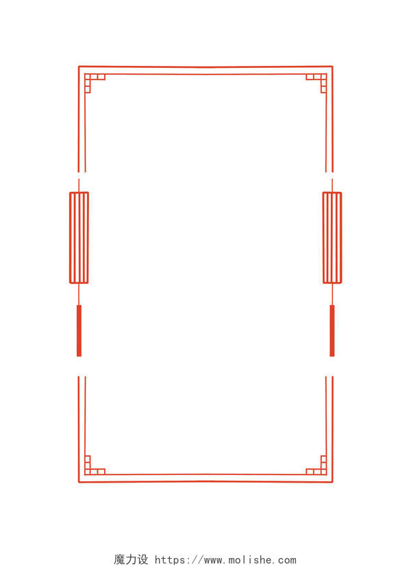 红色简约中式传统灯笼花纹边框免抠PNG素材